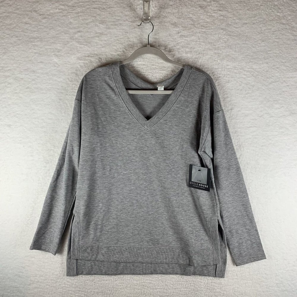 Cycle‎ House Sweater Women's Medium Gray Polyester Stretch V-Neck Pullover 6770